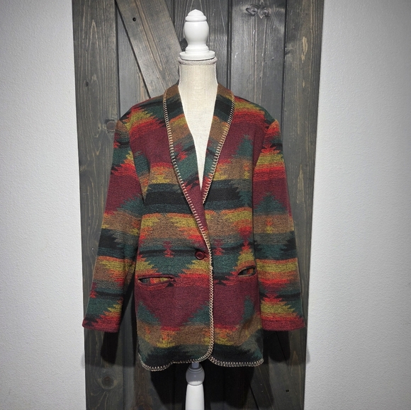VTG David Paul New York Southwestern Aztec Blazer Women's Large - Picture 5 of 7